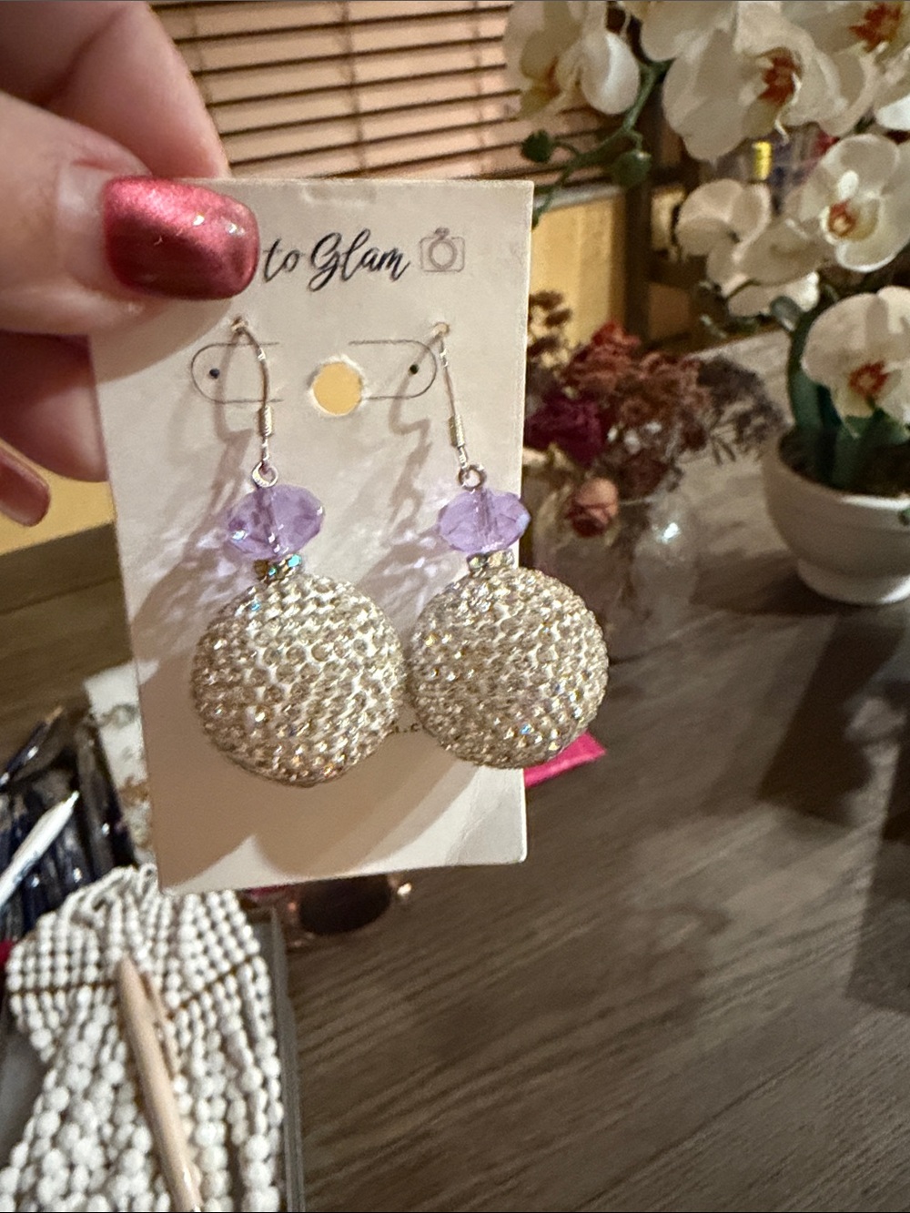 glam Lavender and Gold Sparkle Drop Earrings
